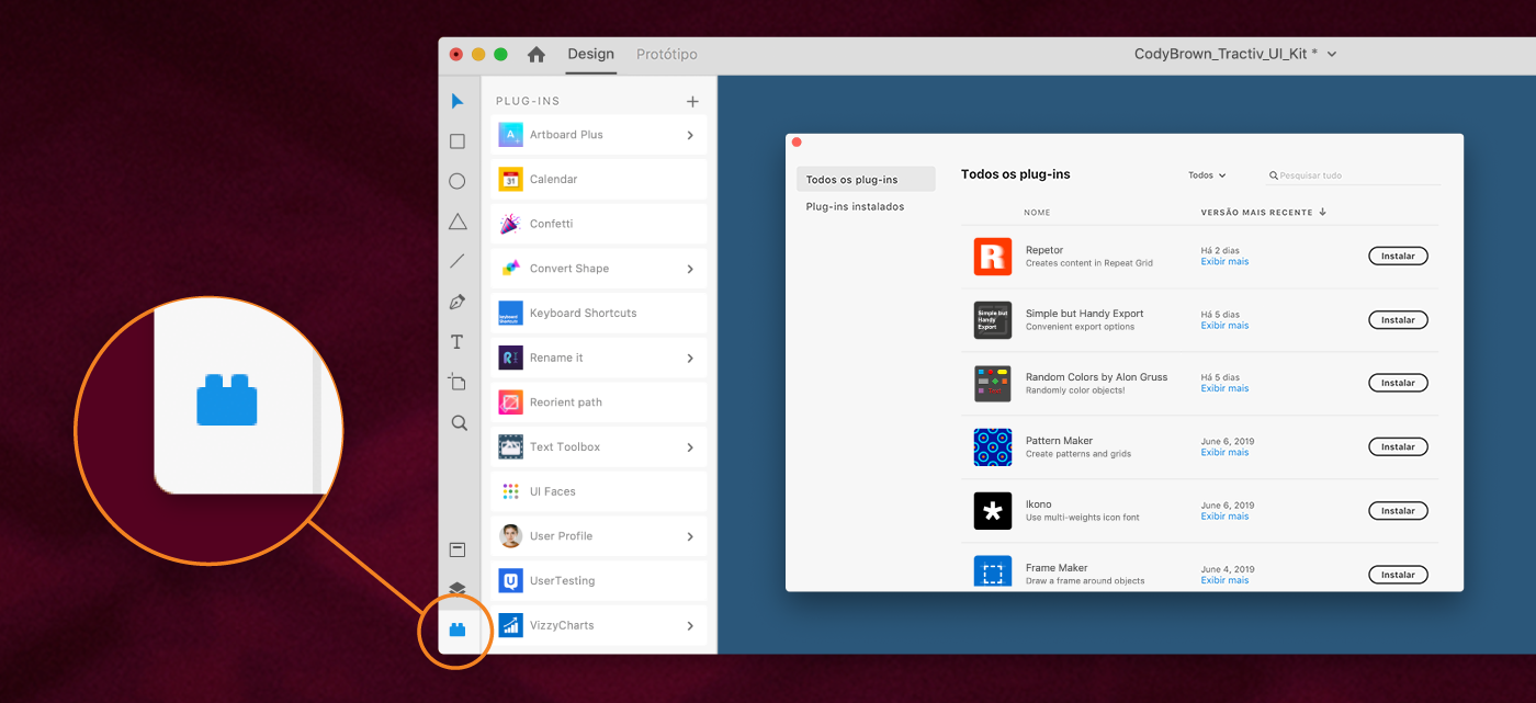 Painel inicial Plug-ins