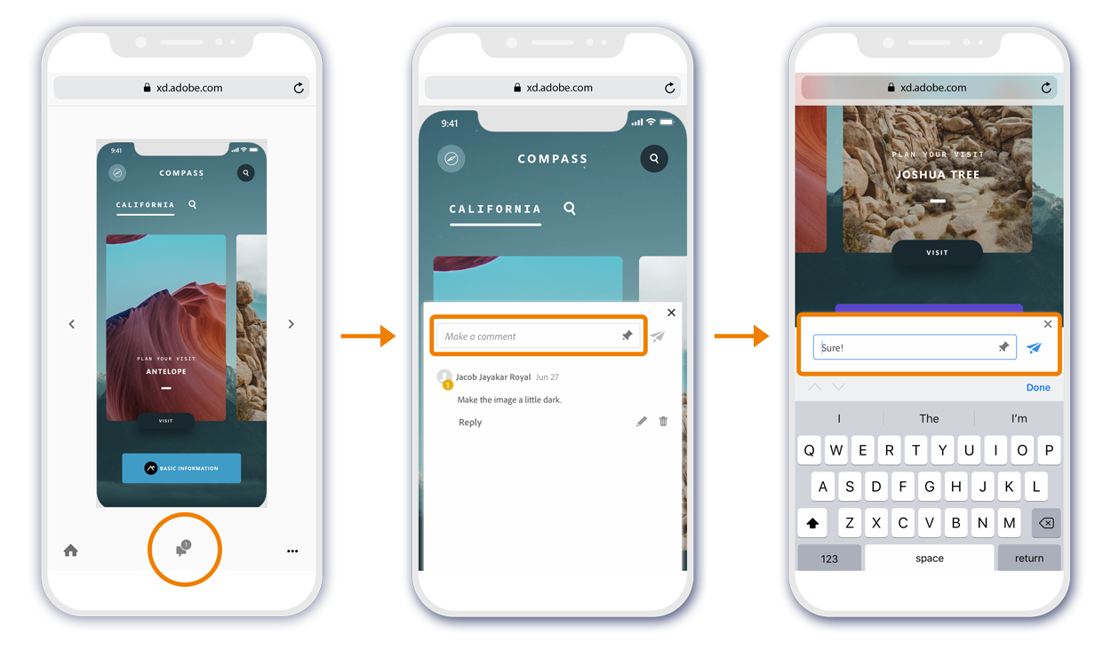 Comentar em protótipos da Web em dispositivos móveis