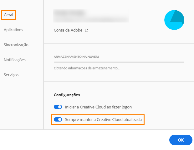Manter o aplicativo Creative Cloud atualizado