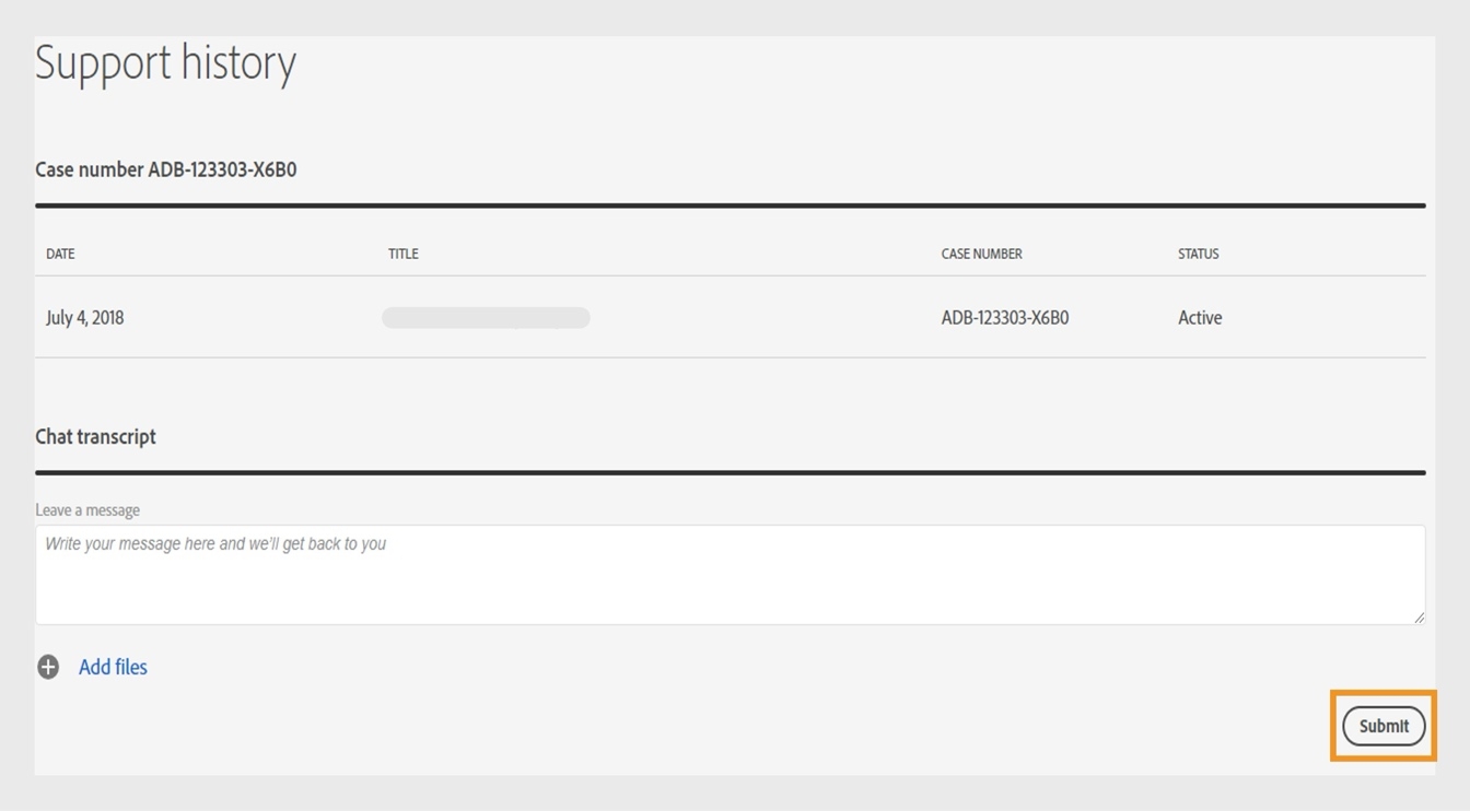 Раздел «Оставить сообщение», доступный под разделом «Стенограмма чата» в нижней части экрана, предоставляет возможность ответить на активное обращение и добавить файлы. 