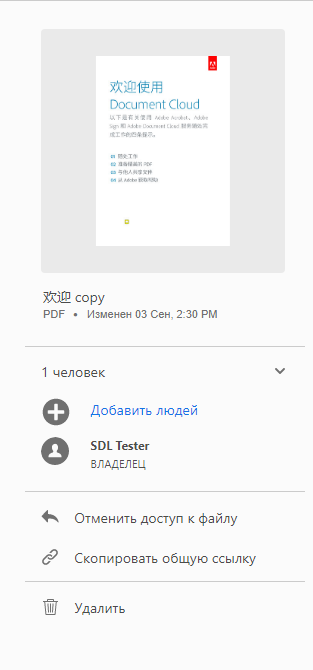 Действия для файлов, предоставленных для просмотра