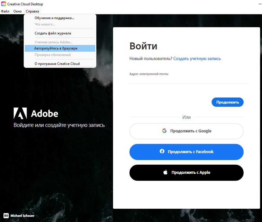 Авторизуйтесь в браузере