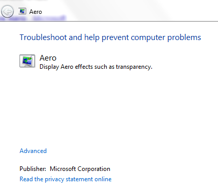 Устраните неполадки с Windows Aero