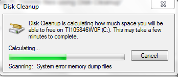 Окно хода выполнения очистки диска