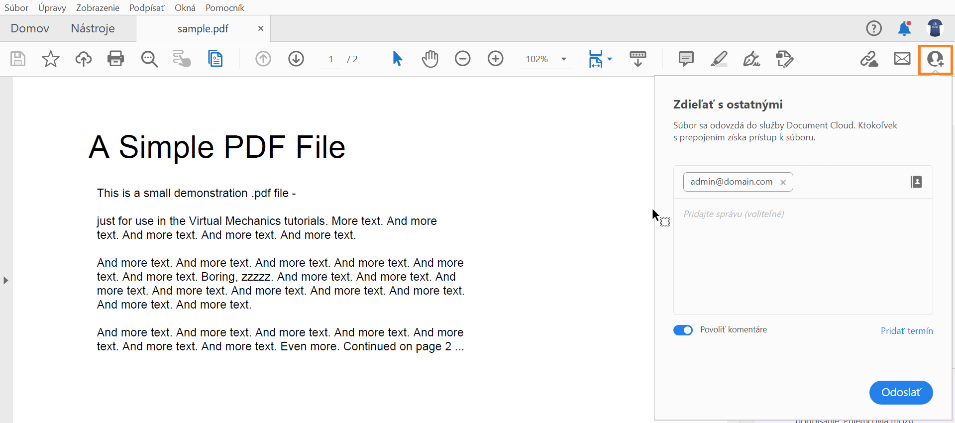 Pozvanie používateľov na zobrazenie alebo komentovanie