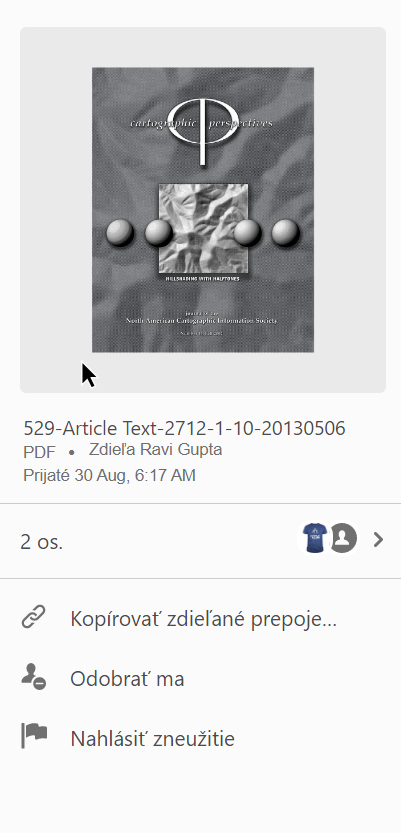 Akcie so súbormi prijatými na zobrazenie