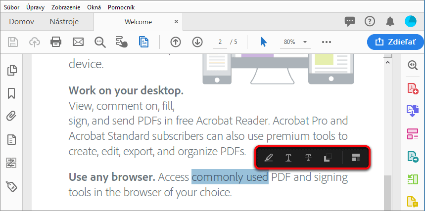 Akcie s výberom textu