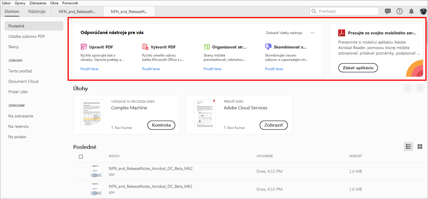 Možnosti v rámci aplikácie