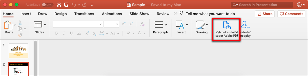 Vytváranie a zdieľanie súborov PDF z programu Word alebo PowerPoint v systéme Mac
