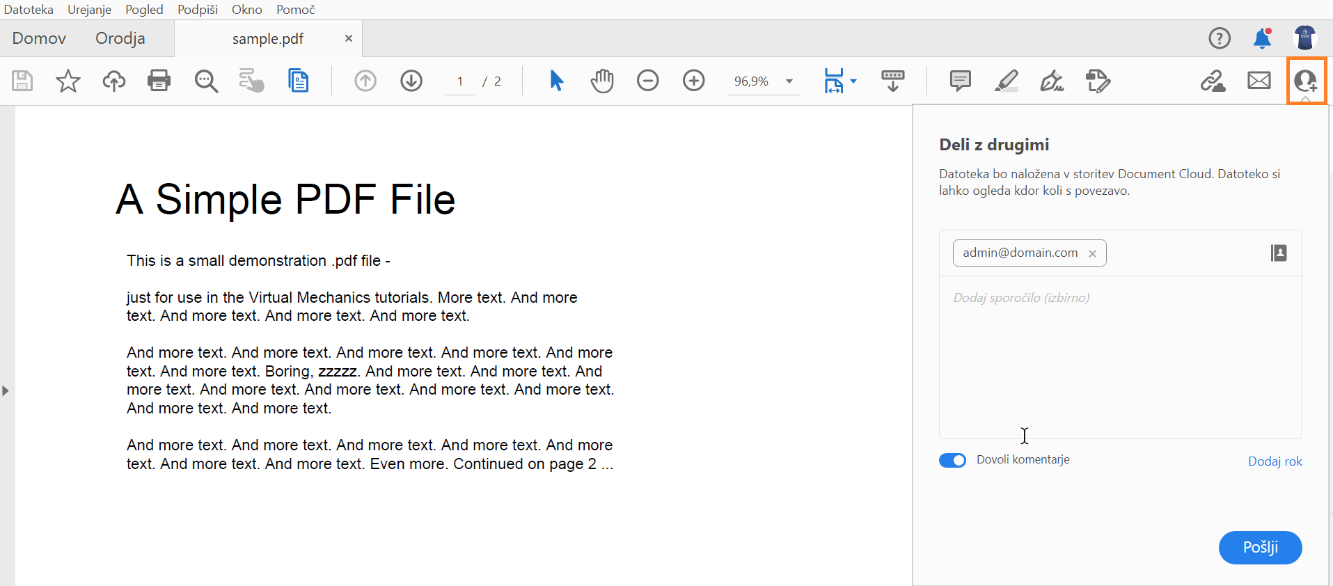 Povabite osebe k ogledu ali komentiranju