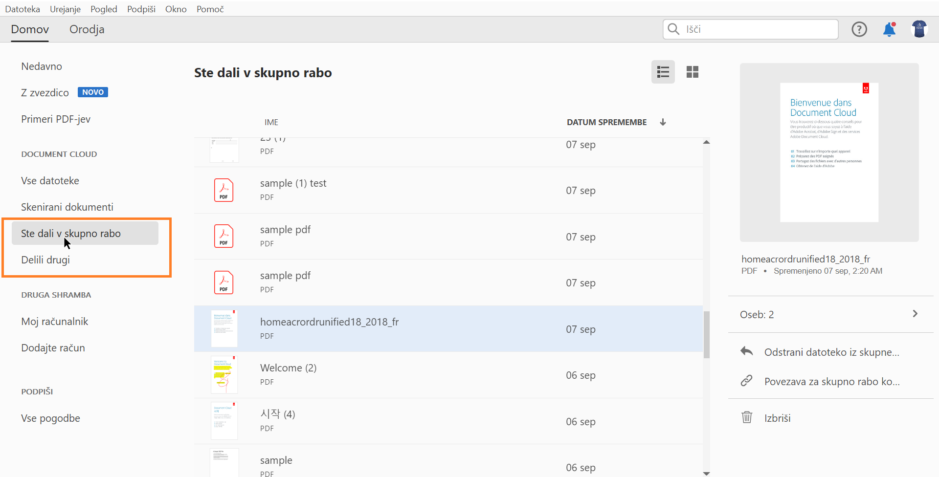 Delo z datotekami v skupni rabi