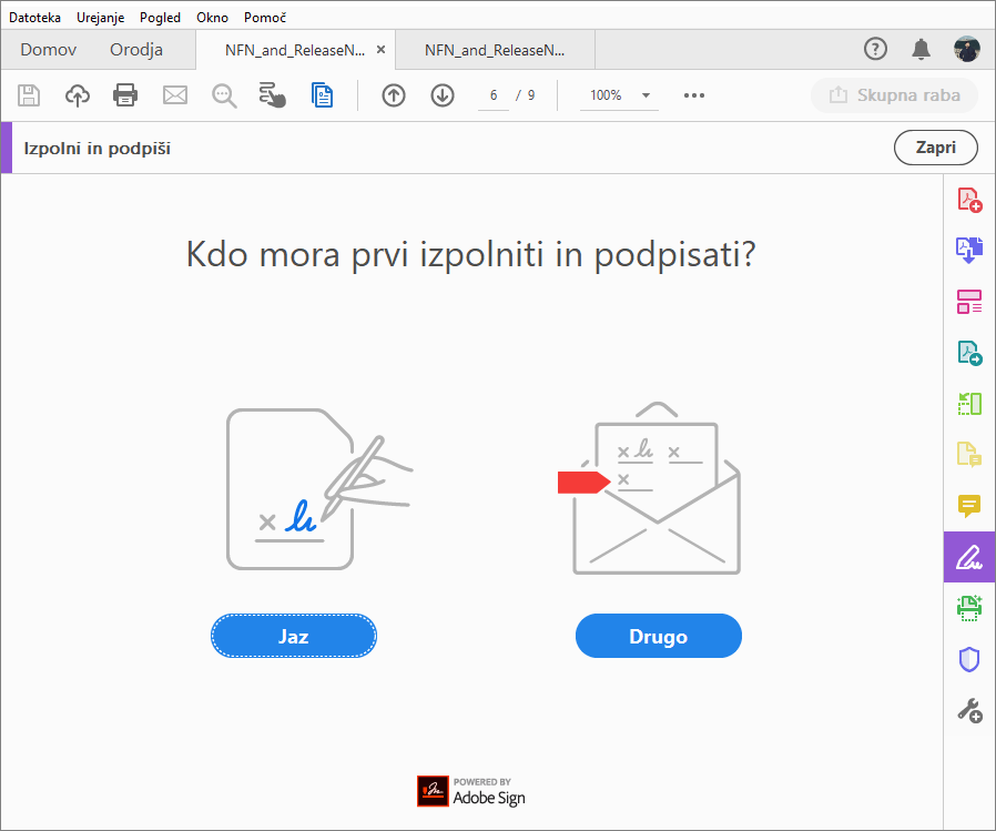 Začetni zaslon Fill & Sign