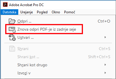 Ponovno odpiranje PDF-jev iz zadnje seje programa