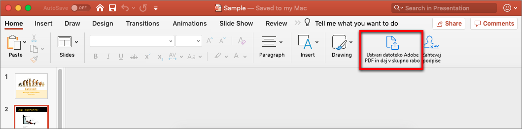 Ustvarjanje in skupna raba PDF-ja iz PowerPointovih in Wordovih datotek v sistemu Mac