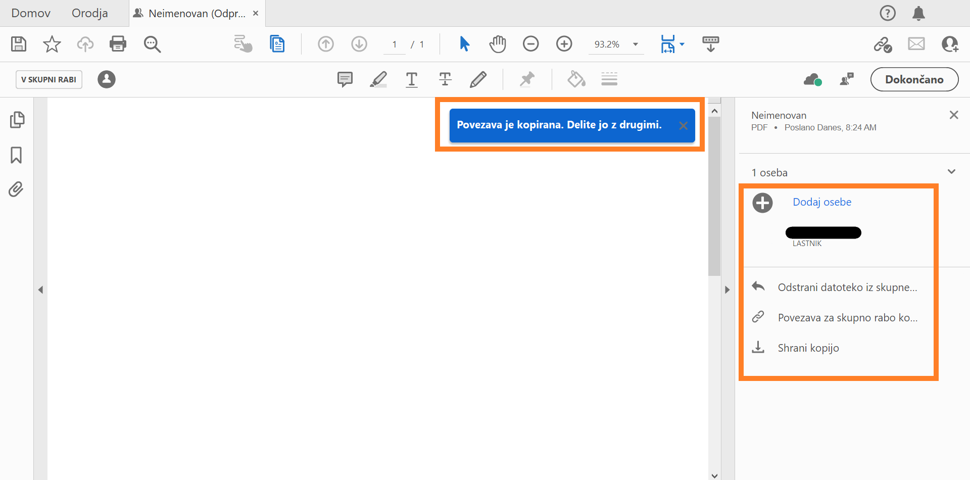 Delite ustvarjeno povezavo z drugimi prejemniki.
