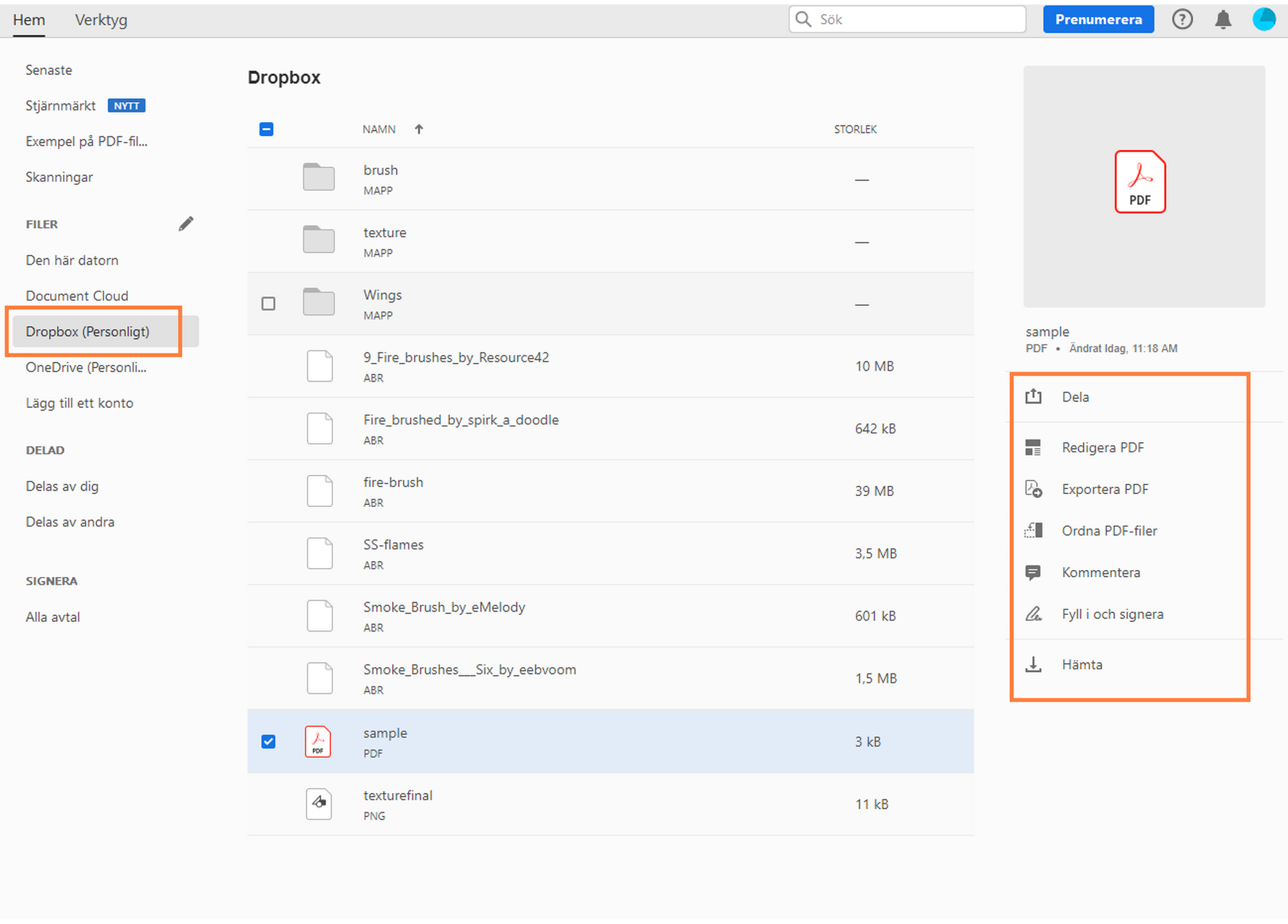 Dina Dropbox-filer i hemvyn Dina Dropbox-filer i hemvyn