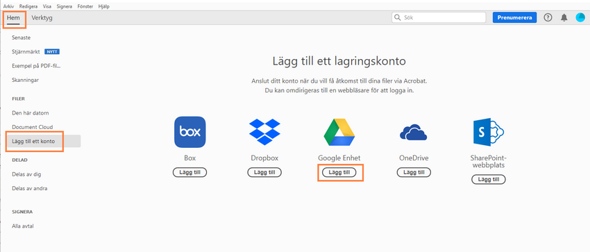 Få tillgång till dina Google Drive-filer i Acrobat