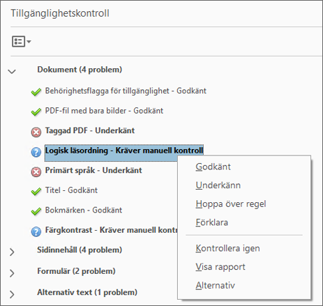 Skapa och verifiera PDF-tillgänglighet, Acrobat Pro