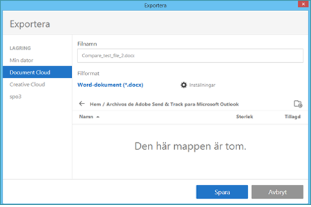 Klicka på Exportera i Acrobat Klicka på Exportera i Acrobat