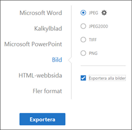 Alternativ för Exportera till bild Alternativ för Exportera till bild