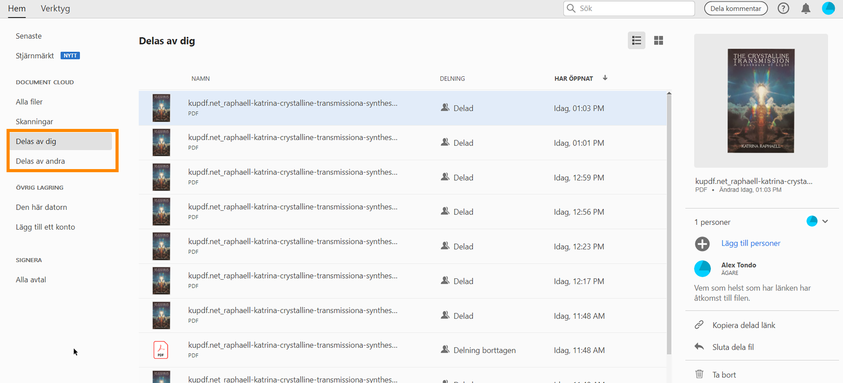 Åtgärder för delade filer