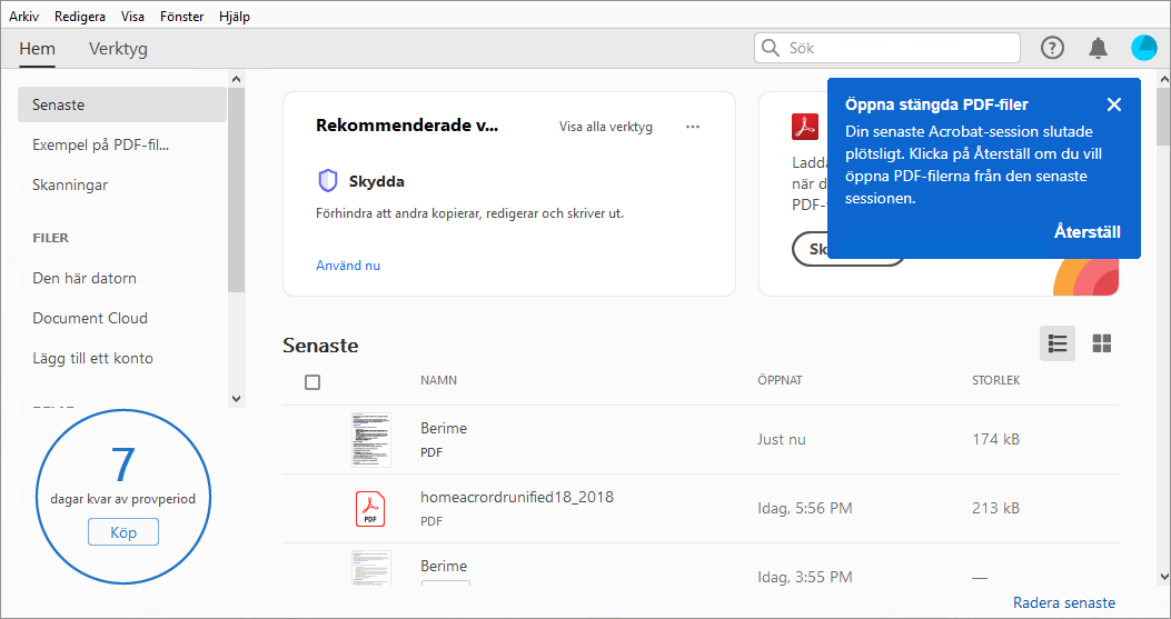 Öppna stängda PDF-filer