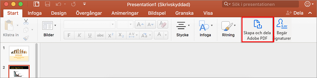 Skapa och dela PDF från Word eller PowerPoint på Mac