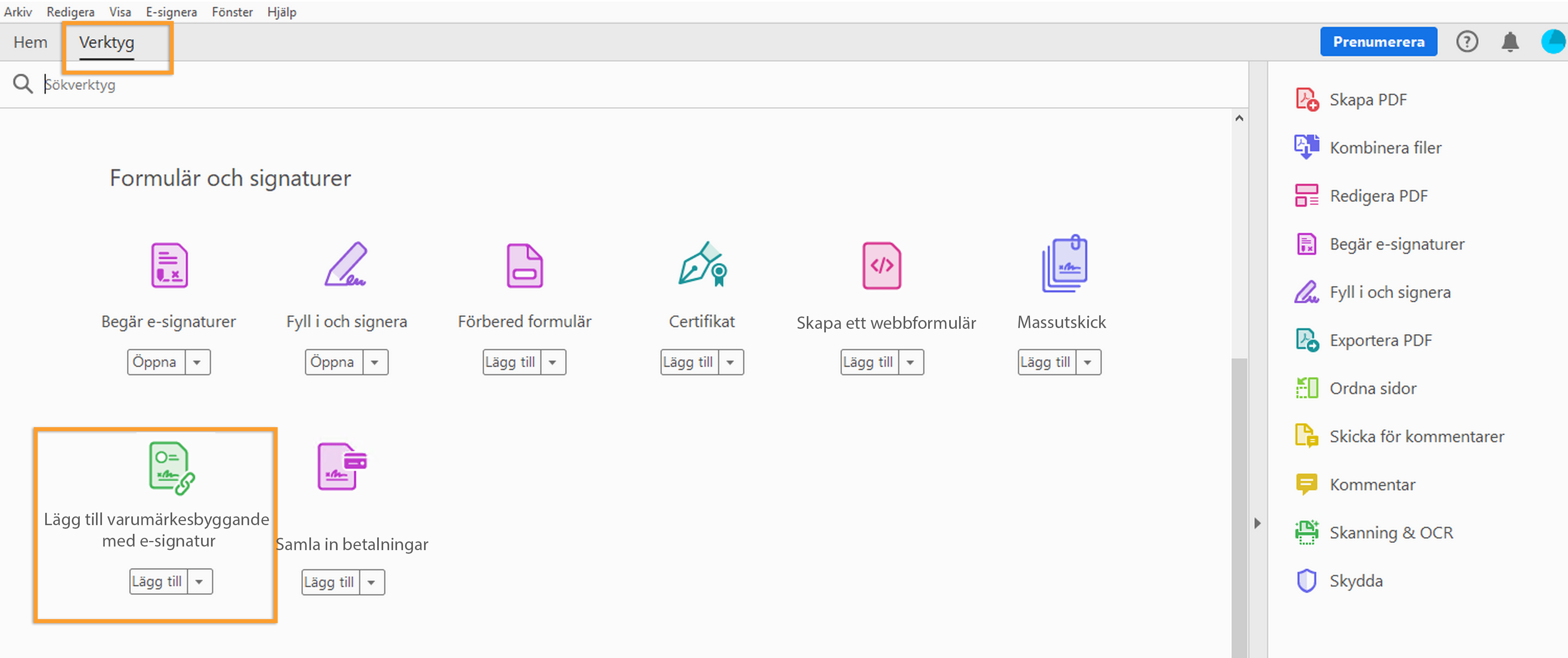 Lägg till varumärken för e-signering