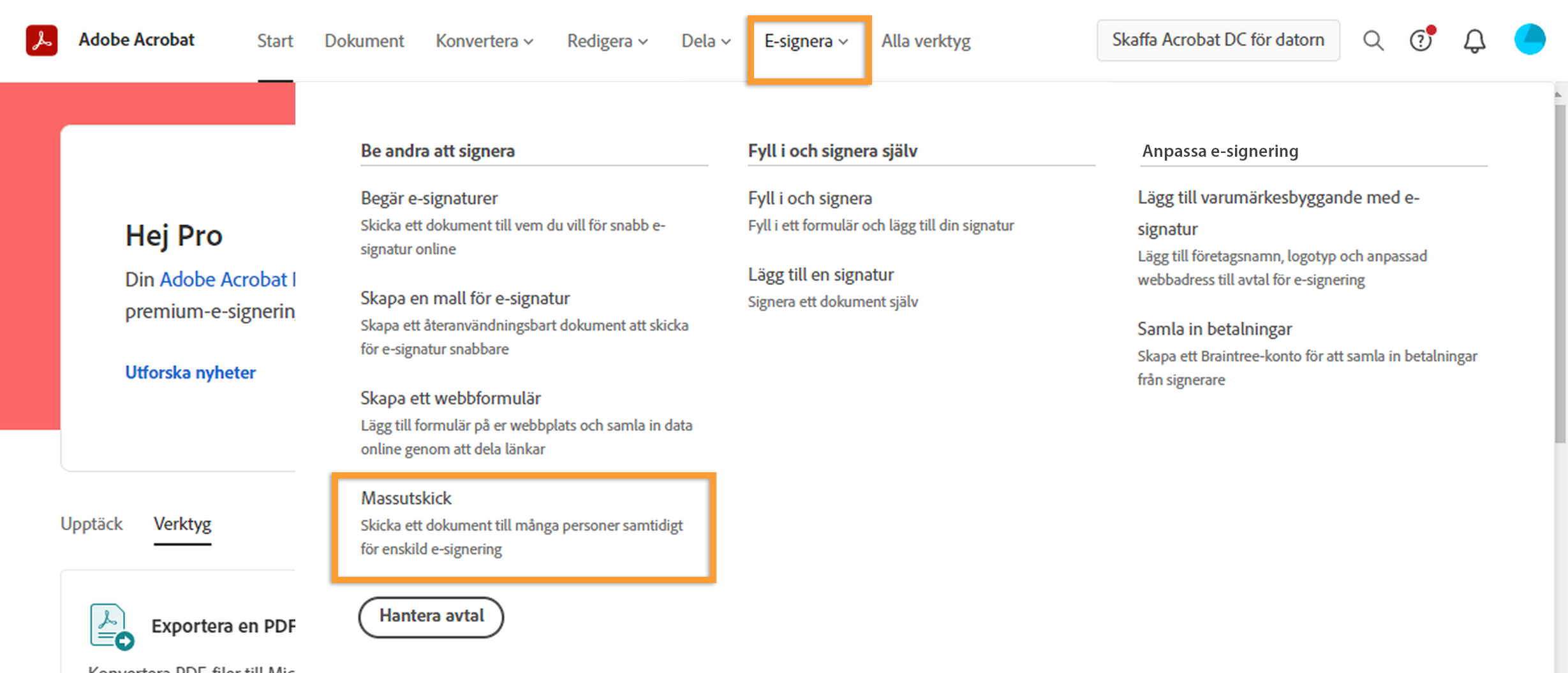 Begär signaturer i bulk