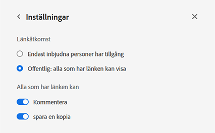 Ändra länkinställningar