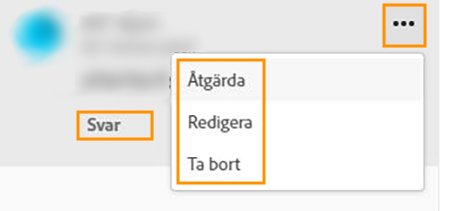 Redigera, ta bort, svara på eller åtgärda en kommentar för en delad resurs