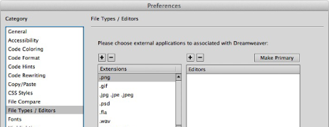 Inställningar (Mac) i Dreamweaver CC