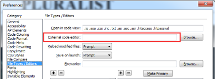 Inställningar av filtyp/redigerare – versioner före Dreamweaver CC