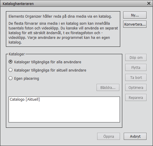 Skapa och redigera kataloger i Adobe Elements Organizer