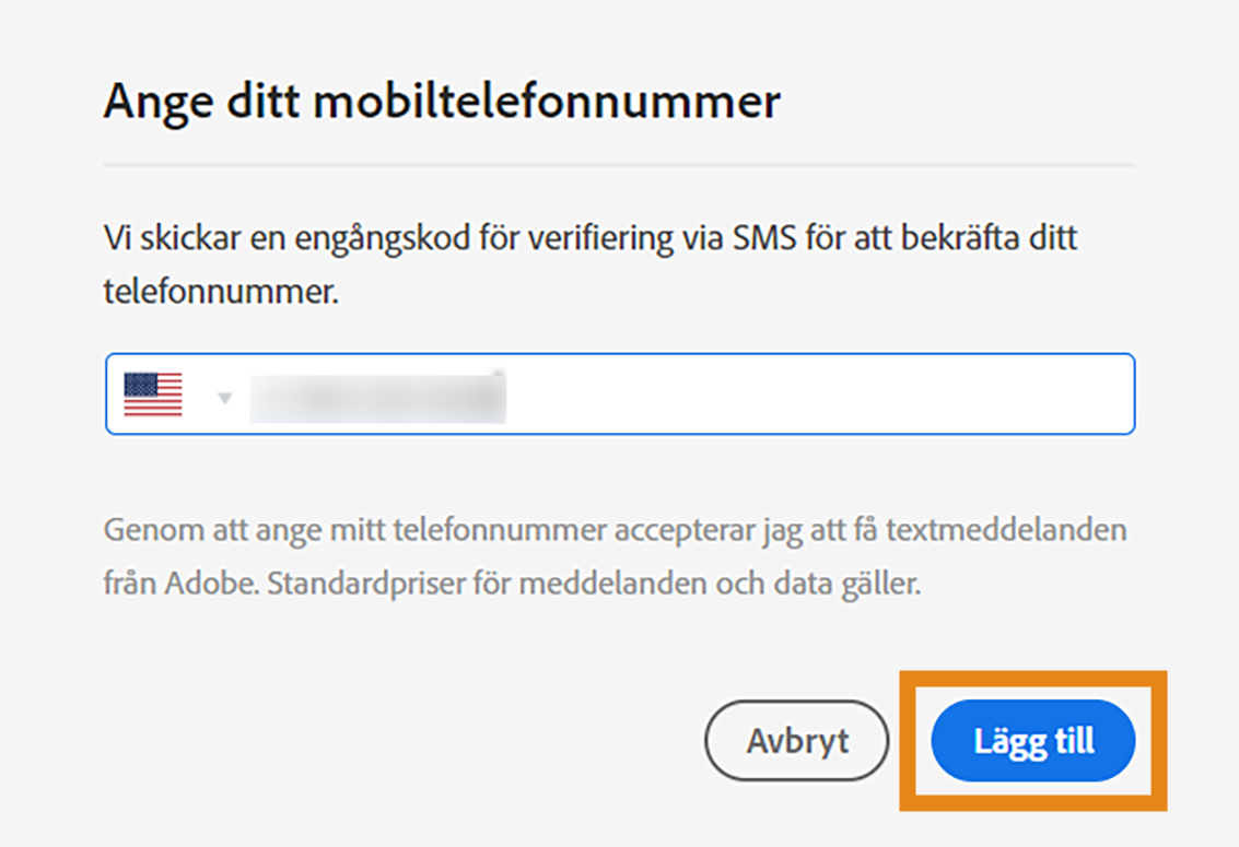 Bekräfta att du vill aktivera SMS till din mobiltelefon