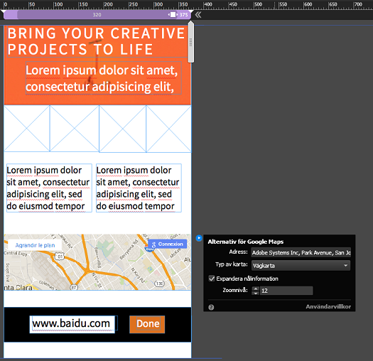 Konfigurera widgetar som har skapats med hjälp av Adobe Muse