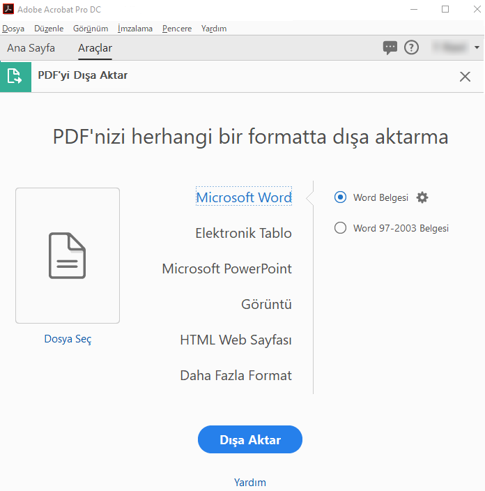 PDF dışa aktarma için dosya formatı seçenekleri, Adobe Acrobat