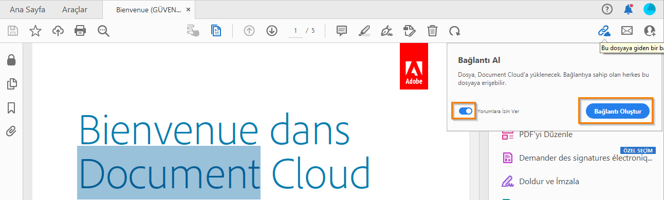 Bağlantıyı kopyalama ve paylaşma