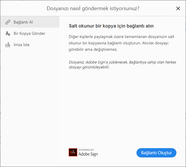 Doldurulmuş form için paylaşım seçenekleri