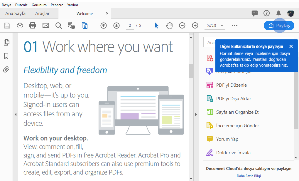 PDF paylaşmak için Acrobat ipuçları