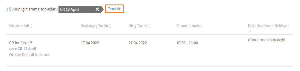 Arama filtresini sıfırlama