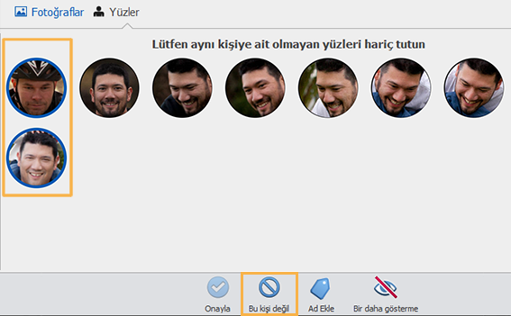 fotograflarda yuzleri isaretleme ve kisi gorunumunu organize etme