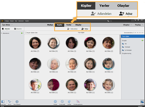 fotograflarda yuzleri isaretleme ve kisi gorunumunu organize etme