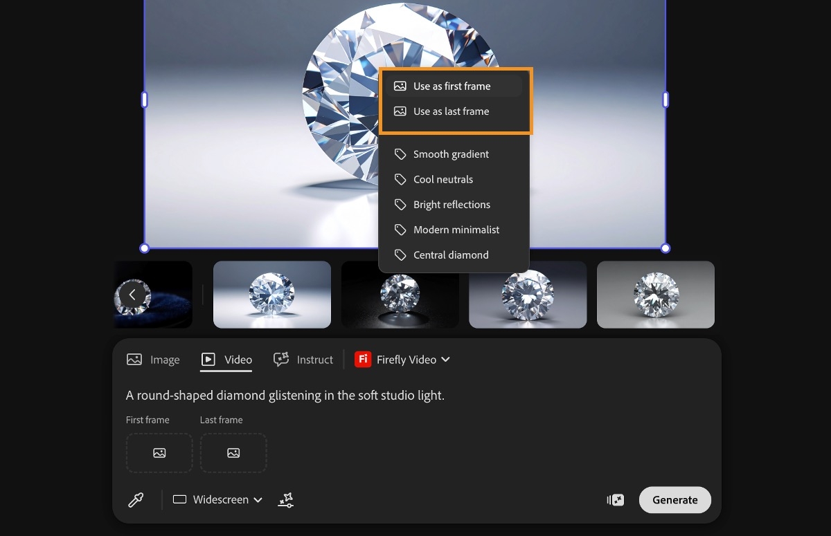 Tuvaldeki görüntü seçilidir ve Tuvalden örnek alma kullanılarak video oluşturmak için ilk veya son kare olarak belirlenir.
