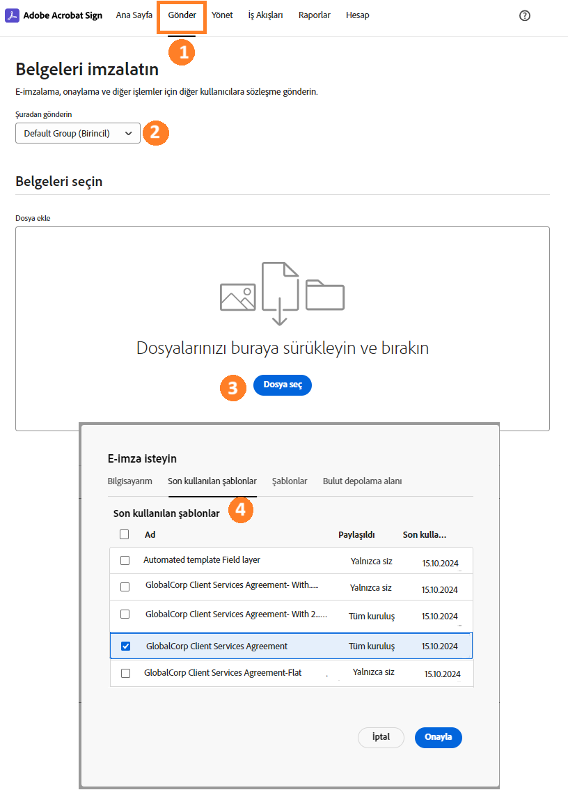 Dosya seçme arabirimi genişletilmiş olarak gösterilen ilk dosya seçme sayfası