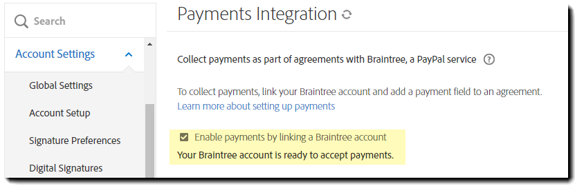 Yapılandırılmış Braintree hesabı