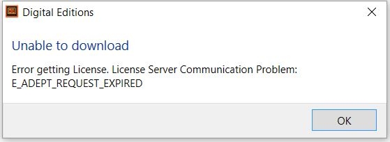 Digital Editions 中的e Adept Request Expired 错误