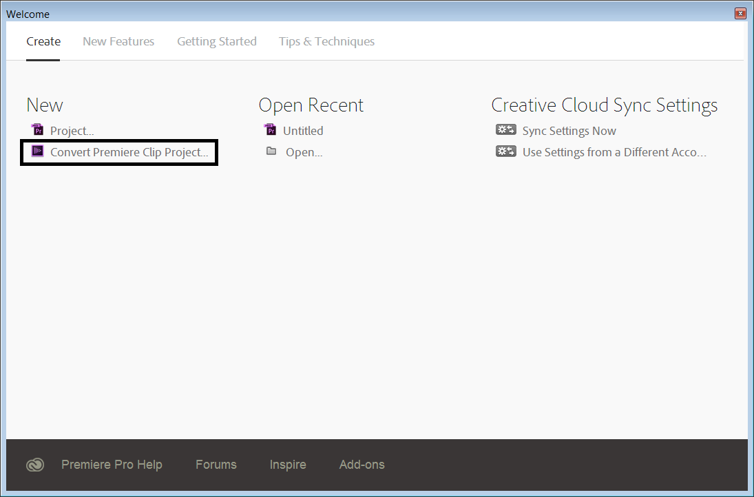 Premiere Pro CC 的“您好”屏幕