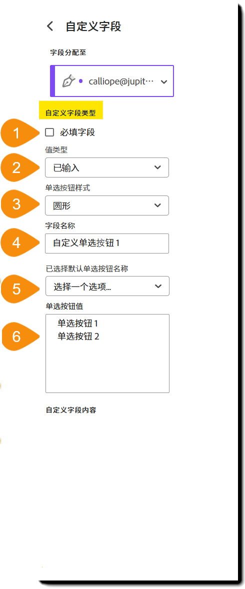 字段自定义菜单视图，其中突出显示了“可自定义字段类型”部分。