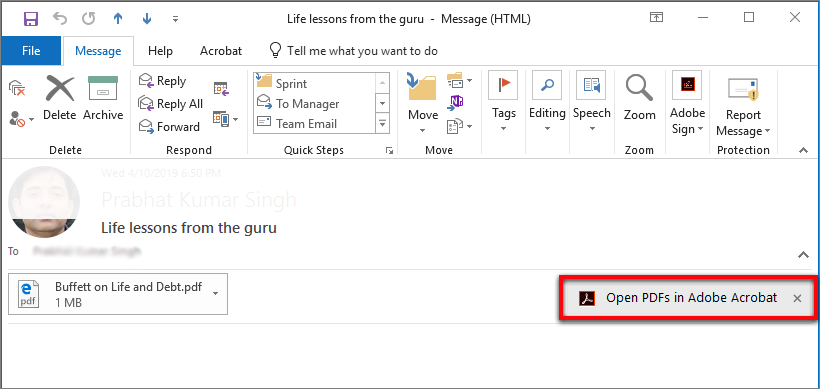 從 Outlook 的 Acrobat 中開啟 PDF